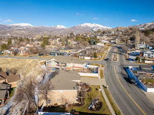 Aerial view featuring a mountain view