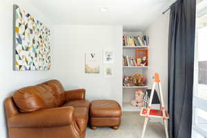 Sitting room featuring plenty of natural light and carpet flooring