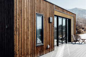 Wooden deck featuring a mountain view