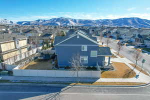 Aerial view featuring a mountain view