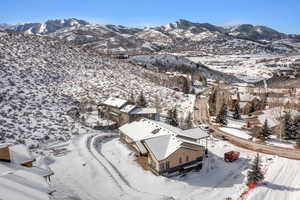 Aerial view featuring a mountain view