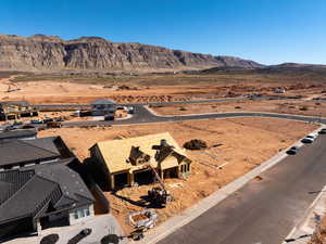 Aerial view featuring a mountain view