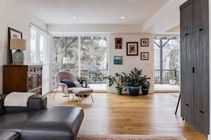 Sitting room with light wood-type flooring