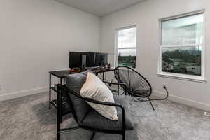 View of carpeted home office