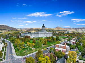 Aerial view featuring a mountain & Utah State Capitol view