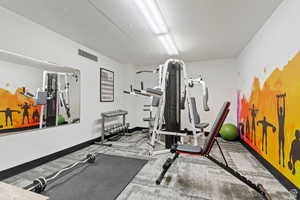 Workout area with carpet flooring