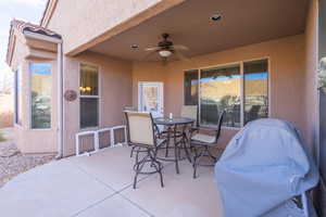 View of patio / terrace featuring grilling area and ceiling fan