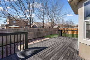 Deck with a residential view and a fenced backyard