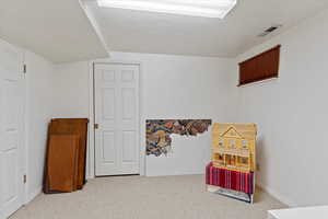 Interior space with a textured ceiling