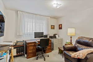 Office with light colored carpet