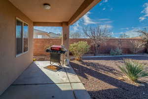 View of patio with area for grilling