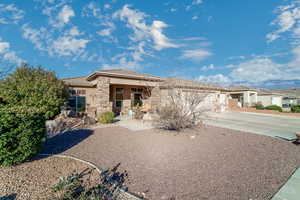 Prairie-style house featuring a mountain view