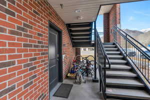 Doorway to property with a mountain view