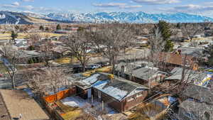 Aerial view featuring a mountain view