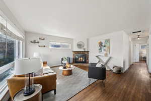 Living room featuring dark hardwood / wood-style floors