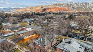 Aerial view featuring a mountain view