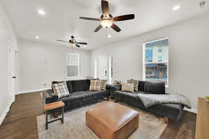 Living room featuring dark hardwood / wood-style floors