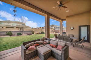 View of patio / terrace featuring outdoor lounge area and ceiling fan