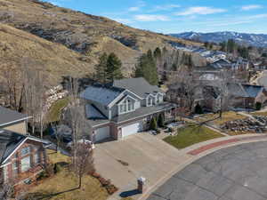 Aerial view featuring a mountain view