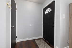 Entryway featuring dark wood-type flooring