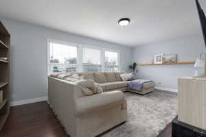 Living room featuring dark hardwood / wood-style floors