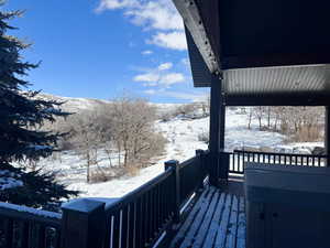 View of snow covered deck