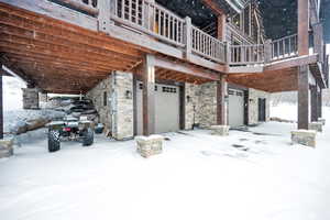 View of snow covered garage