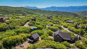 Bird's eye view of a mountainous background