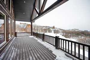 View of snow covered deck