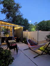 View of patio terrace at dusk