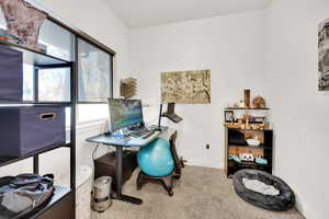 Home office featuring carpet floors