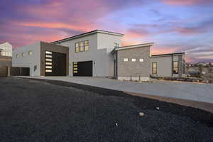 Contemporary home featuring a garage