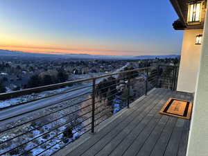 View of balcony at dusk