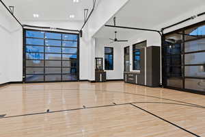 View of basketball court with basketball hoop