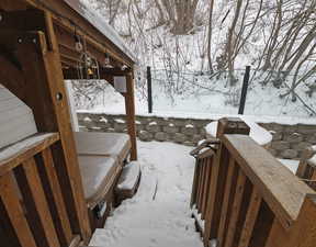 View of snow covered deck