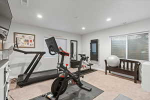 Workout area with light carpet