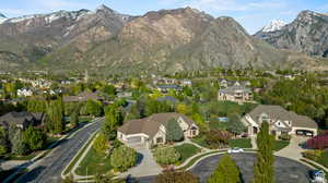 Aerial view featuring a mountain view