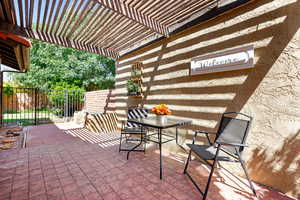 View of patio / terrace featuring a pergola