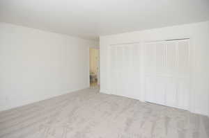 Unfurnished bedroom featuring light carpet