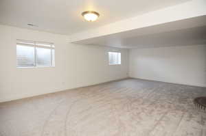 Basement with carpet