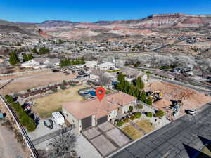 Drone / aerial view with a mountain view