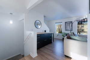 Living room featuring dark hardwood / wood-style floors