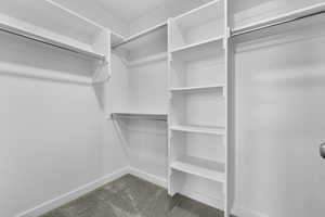 Spacious closet featuring carpet flooring