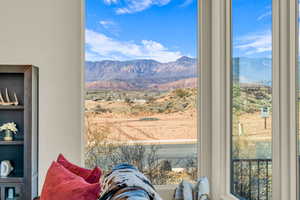 Interior space featuring a mountain view