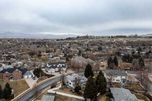 Aerial view featuring a mountain view