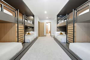 Carpeted bedroom featuring recessed lighting