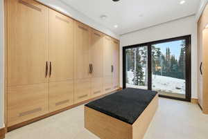 Spacious closet featuring light floors