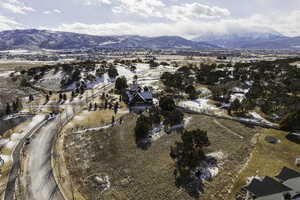 Birds eye view of property with a mountain view