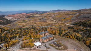 Drone / aerial view featuring a mountain view