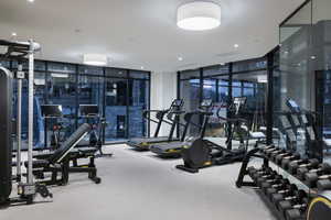 Gym featuring floor to ceiling windows